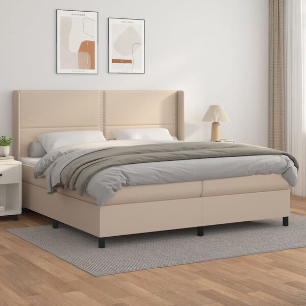 vidaXL Cama box spring con colch&oacute;n cuero sint&eacute;tico capuchino 200x200cm
