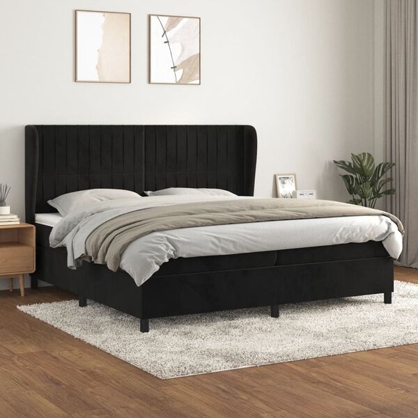 vidaXL Cama box spring con colchón terciopelo negro 200x200 cm