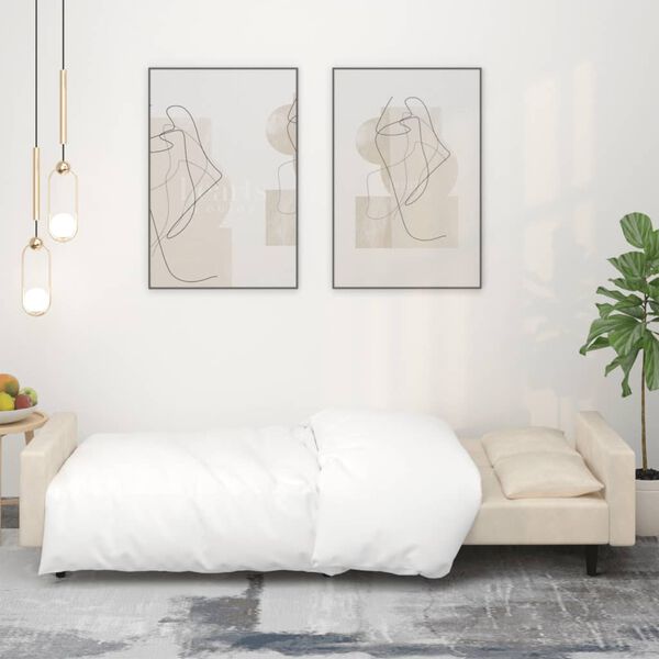 vidaXL Sofá cama de 2 plazas con dos almohadas terciopelo color crema