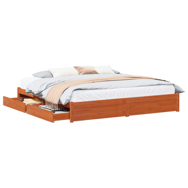vidaXL Estructura de cama con caj&oacute;n Marr&oacute;n cera 200 x 200 cm