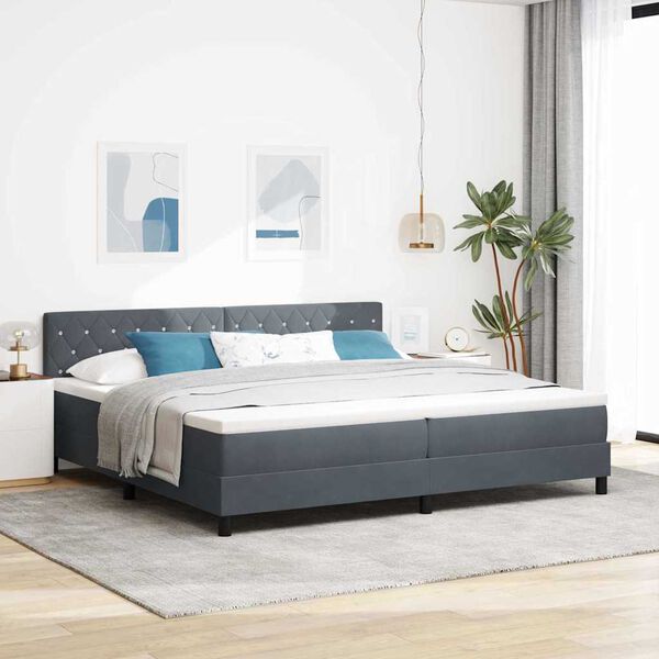 vidaXL Cama Box Spring LED con LED Gris oscuro 200 x 200 cm Terciopelo