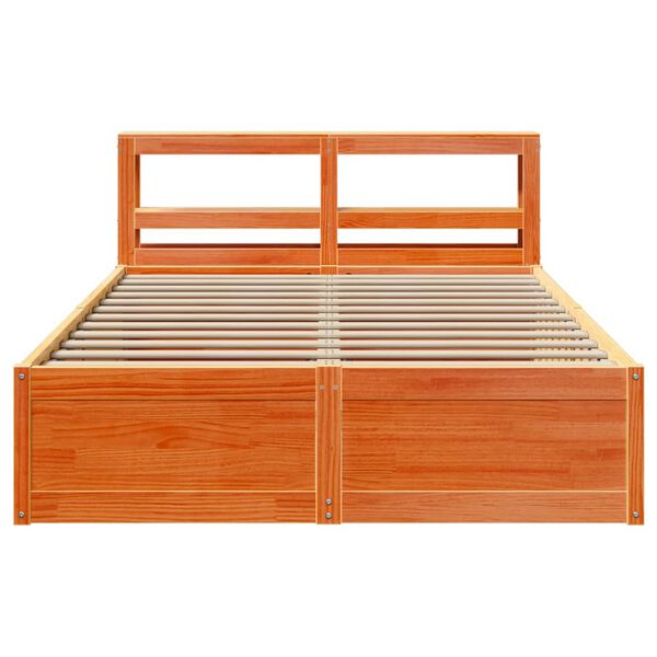 vidaXL Estructura cama con cabecero madera pino marr&oacute;n cera 150x200 cm