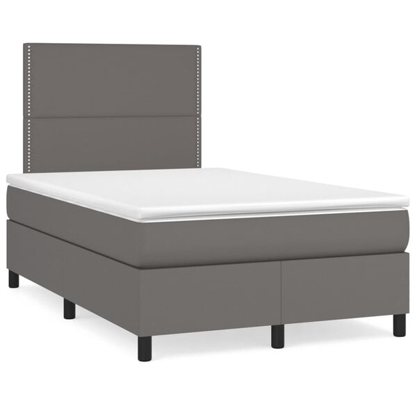 vidaXL Cama box spring con colch&oacute;n LED cuero sint&eacute;tico gris 120x190 cm