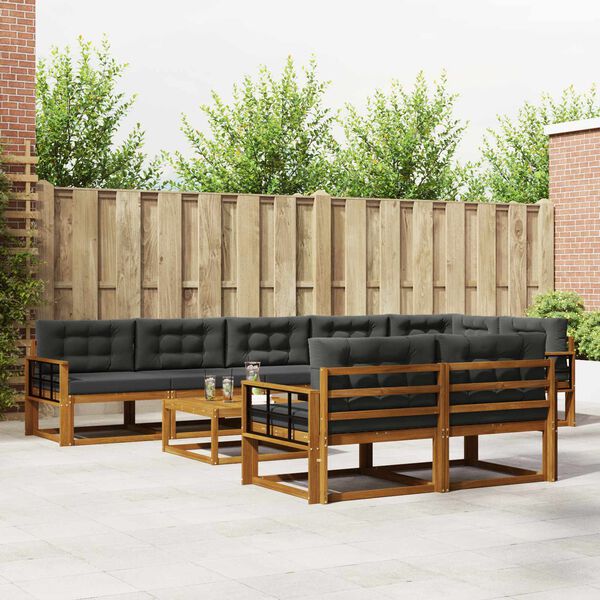 vidaXL Conjunto de sof&aacute;s de exterior 9 pcs Natural y Antracita