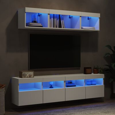 vidaXL Muebles de TV de pared con LED 5 pzas madera ingeniería blanco