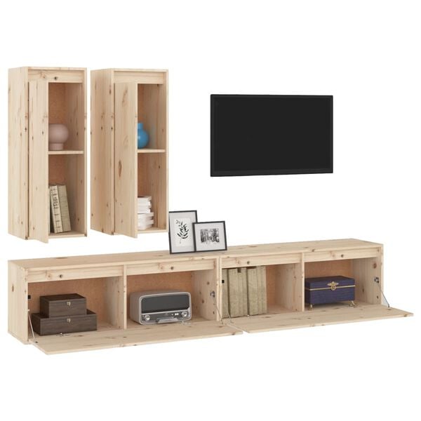 vidaXL Muebles para TV 4 piezas madera maciza de pino