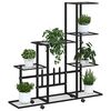 vidaXL Soporte de flores con rueda de metal negro 94,5x25x92,5 cm