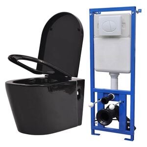 vidaXL Inodoro de pared con cisterna oculta cer&aacute;mica negro