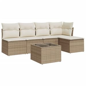 vidaXL Juego de sof&aacute;s jard&iacute;n con cojines 6 pzas rat&aacute;n sint&eacute;tico beige