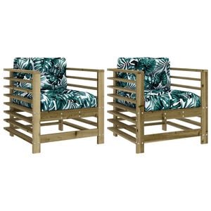 vidaXL Sillones de jard&iacute;n con cojines 2 uds madera de pino impregnada