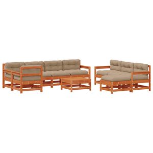 vidaXL Conjunto de Sof&aacute;s de Jard&iacute;n 10 pcs Marr&oacute;n Cera