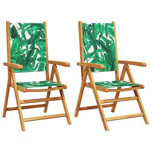 vidaXL Sillas plegables (2 unidades) con estampado de hojas, madera maciza de acacia y tela.