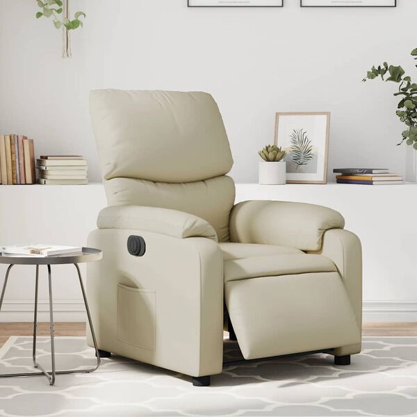 vidaXL Sill&oacute;n reclinable el&eacute;ctrico de cuero sint&eacute;tico crema