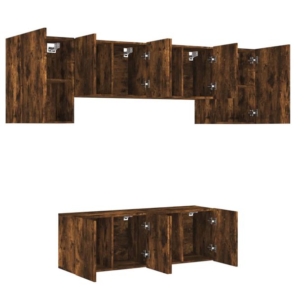 vidaXL Muebles de TV de pared 6 pzas madera ingenier&iacute;a roble ahumado