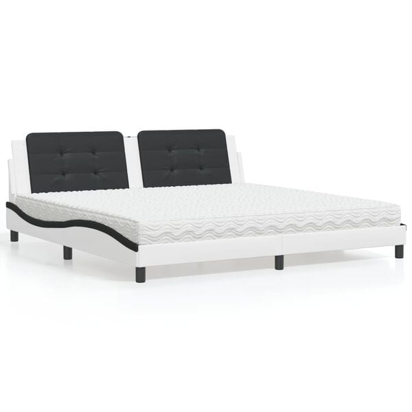 vidaXL Cama con colch&oacute;n Zadar cuero sint&eacute;tico blanco y negro 200x200 cm