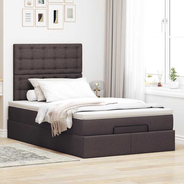 vidaXL Estructura cama otomana colch&oacute;n tela marr&oacute;n oscuro 120x200cm