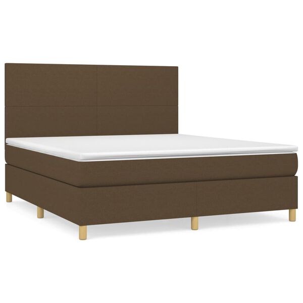 vidaXL Cama box spring con colch&oacute;n tela marr&oacute;n oscuro 160x200 cm
