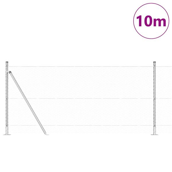 vidaXL Poste de Valla Plateado 10 x 1 m (malla de 25 mm) Acero