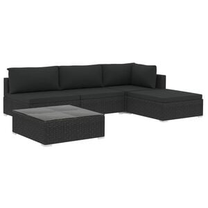 vidaXL Set muebles de jard&iacute;n 5 piezas y cojines rat&aacute;n sint&eacute;tico negro