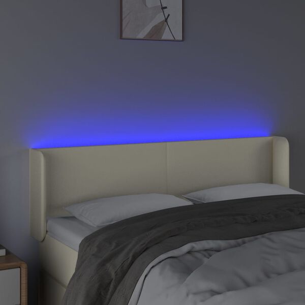 vidaXL Cabecero con LED cuero sint&eacute;tico crema 147x16x78/88 cm