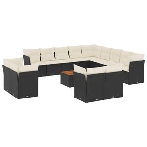 vidaXL Set sof&aacute;s de jard&iacute;n 14 pzas con cojines rat&aacute;n sint&eacute;tico negro