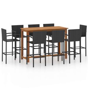vidaXL Conjunto de bar para jard&iacute;n 9 piezas negro