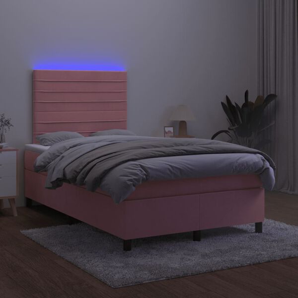 vidaXL Cama box spring con colch&oacute;n y LED terciopelo rosa 120x190 cm
