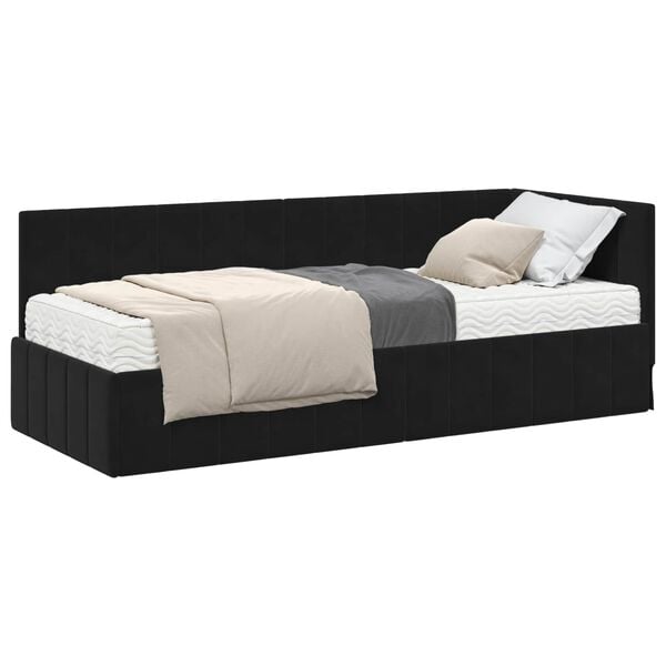 vidaXL Estructura de Cama Esquina con Colch&oacute;n 2 pcs Negro Terciopelo