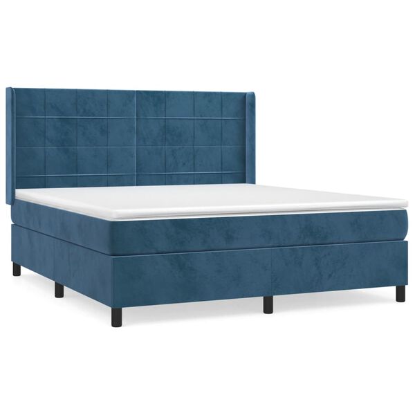 vidaXL Cama box spring con colch&oacute;n terciopelo azul oscuro 180x200 cm