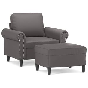 vidaXL Sill&oacute;n con taburete cuero sint&eacute;tico gris 60 cm