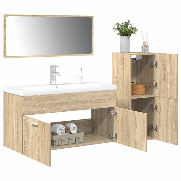 vidaXL Juego de muebles de ba&ntilde;o 4 pzas contrachapada roble Sonoma