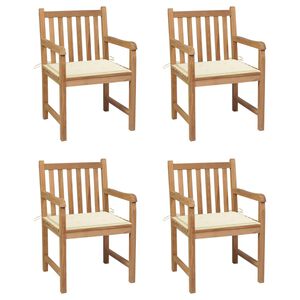 vidaXL Sillas de jard&iacute;n 4 uds madera maciza de teca con cojines crema