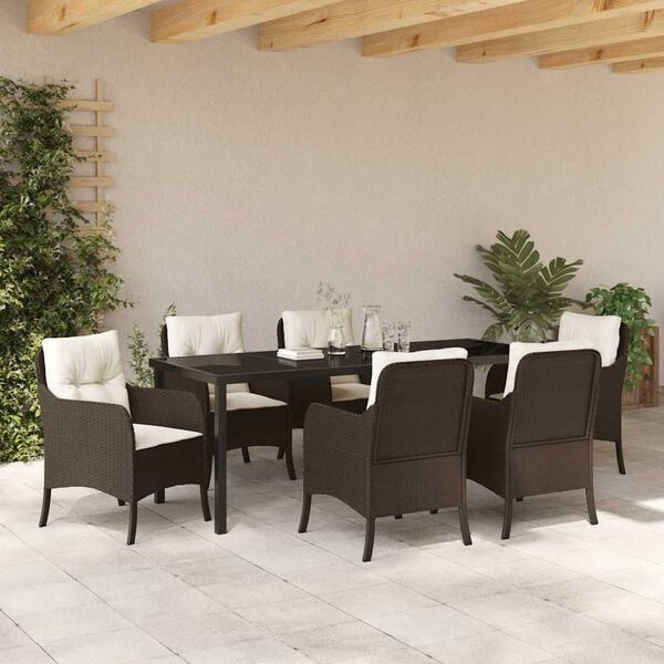 vidaXL Conjunto de Comedor de Jard&iacute;n 7 pcs Marr&oacute;n rat&aacute;n sint&eacute;tico