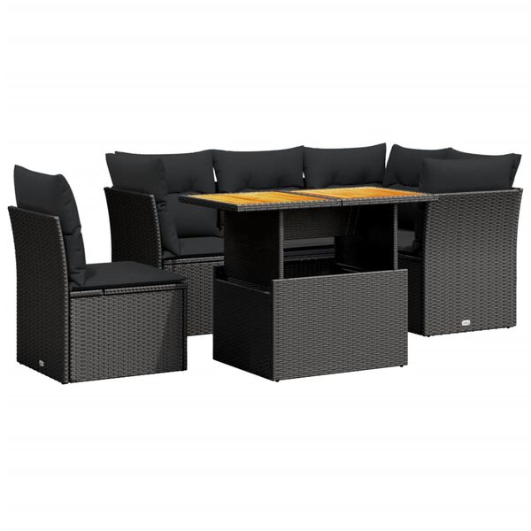 vidaXL Set de muebles de jard&iacute;n 5 pzas y cojines rat&aacute;n sint&eacute;tico negro