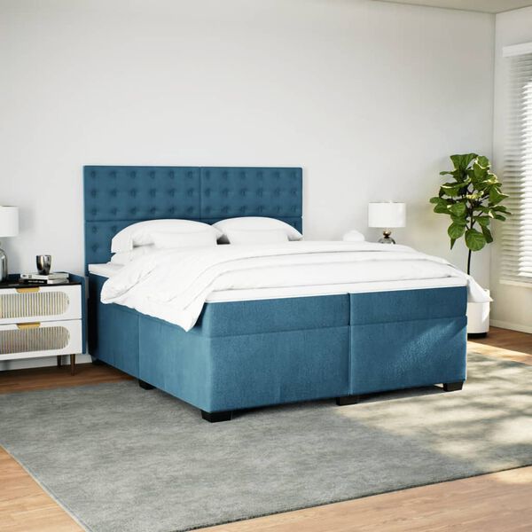vidaXL Cama box spring con colch&oacute;n terciopelo azul 200x200 cm