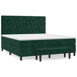 vidaXL Cama box spring con colch&oacute;n terciopelo verde oscuro 160x200 cm