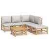 vidaXL Set de muebles de jard&iacute;n 6 piezas bamb&uacute; con cojines gris claro