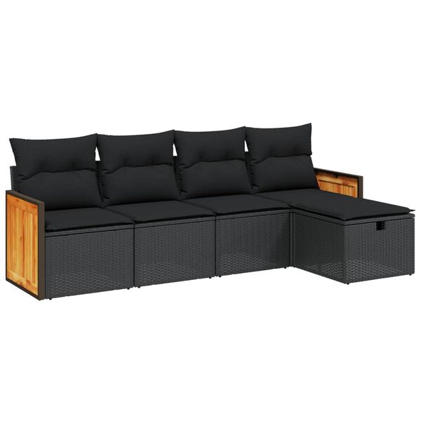vidaXL Set de muebles de jardín 5 pzas y cojines ratán sintético negro