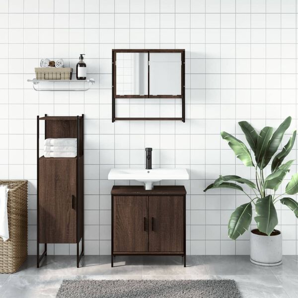 vidaXL Set de muebles ba&ntilde;o 3 pzas madera contrachapada roble marr&oacute;n