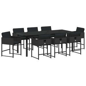 vidaXL Conjunto de Comedor de Jard&iacute;n 9 pcs Negro rat&aacute;n sint&eacute;tico