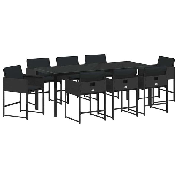 vidaXL Conjunto de Comedor de Jard&iacute;n 9 pcs Negro rat&aacute;n sint&eacute;tico