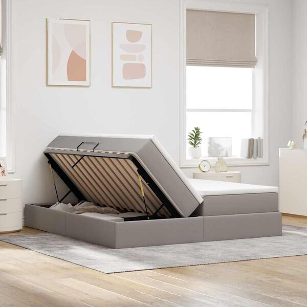 vidaXL Cama con almacenamiento y colch&oacute;n Taup&eacute; 200 x 200 cm Poli&eacute;ster