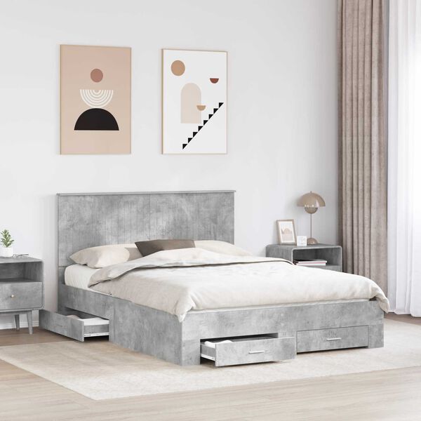 vidaXL Estructura de cama con cabecera Gris Concreto 150 x 200 cm