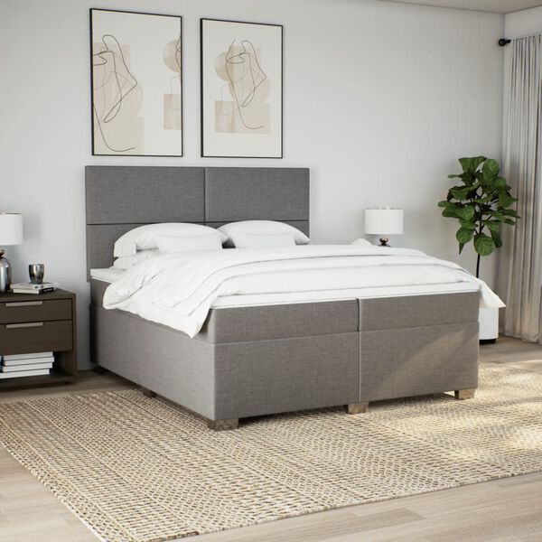 vidaXL Cama box spring con colch&oacute;n tela gris taupe 200x200 cm