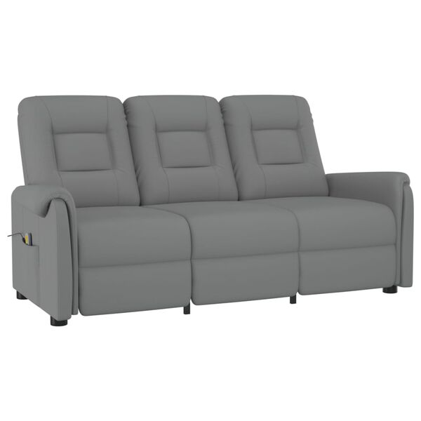 vidaXL Sillón reclinable de masaje de 3 plazas cuero sintético gris