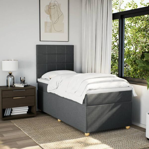 vidaXL Cama box spring con colch&oacute;n tela gris oscuro 80x200 cm