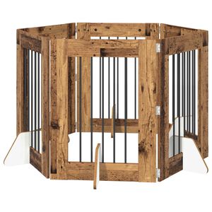 vidaXL Puerta de perro con soportes 6 pcs Madera envejecida 60 x 80 cm