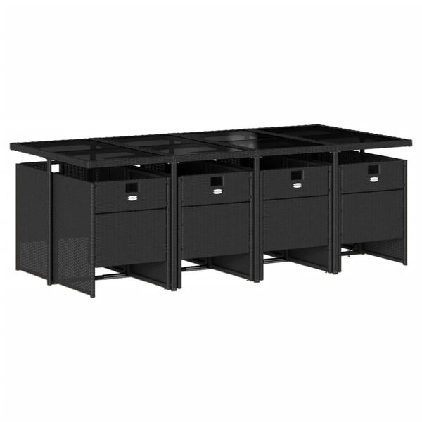 vidaXL Set de comedor de jard&iacute;n 9 pzas y cojines rat&aacute;n sint&eacute;tico negro