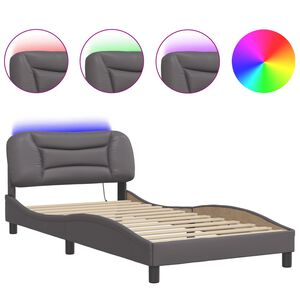vidaXL Estructura de cama con LED sin colch&oacute;n Hvar gris 100x200 cm