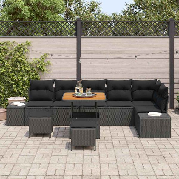 vidaXL Conjunto de sofás de jardín 9 pcs Negro ratán sintético